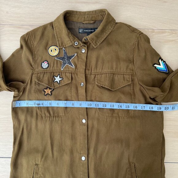 Zara Trafaluc Outerwear Olive Army Green Patch Long Duster Shacket (S) / Grunge - Picture 8 of 15
